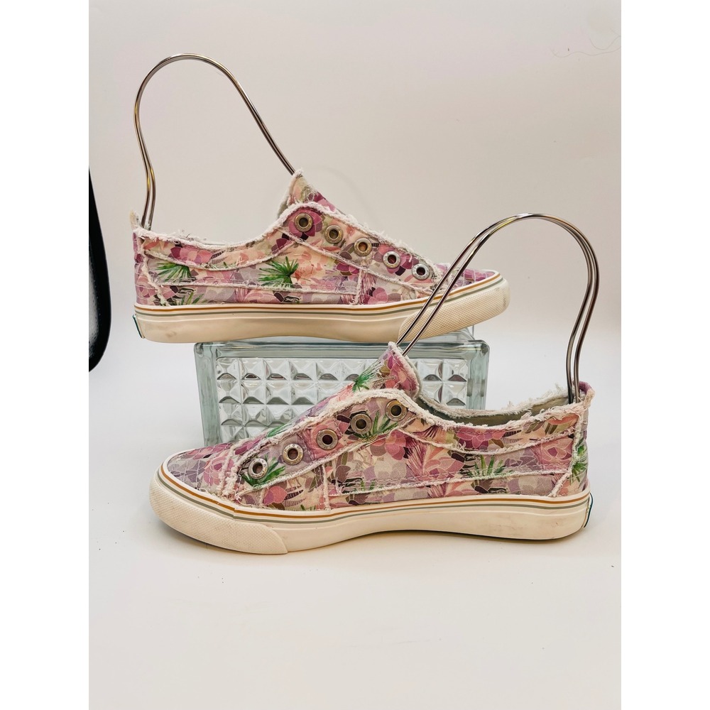 Blowfish Malibu Play Floral Slip On Sneakers Women 9 Pink Distressed Canvas